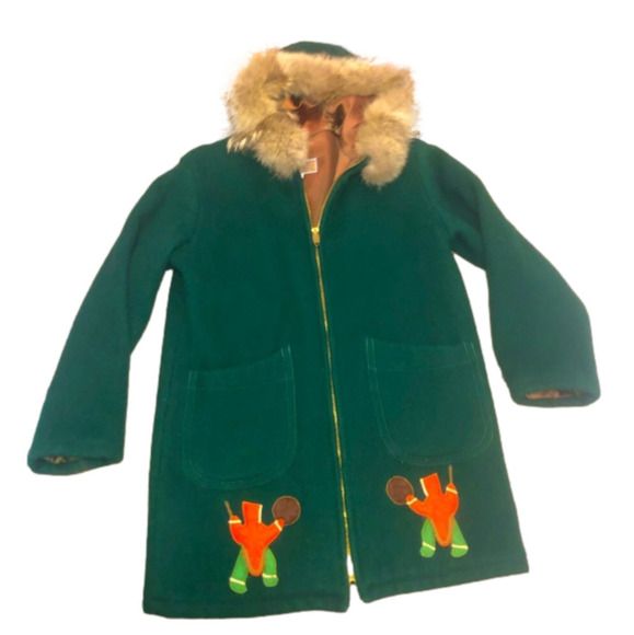 Vtg Inuvik Sewing Centre Wool & Coyote Fur Trim Hood Parka Emerald Green Sz 40 - Picture 2 of 15